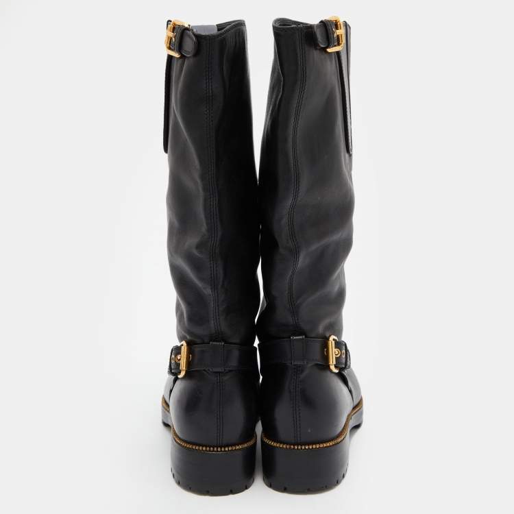 Pre Owned Sergio Rossi Black Leather Buckle Ankle Length Boots Size 36