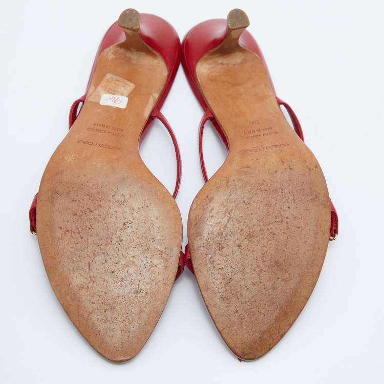 Pre Owned Sergio Rossi Red Leather Crystal Embellished Slide Sandals Size 36