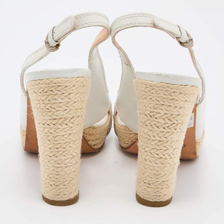مملوكة مسبقًا Sergio Rossi Off White Leather Block Heel Slingback Sandals Size 37.5