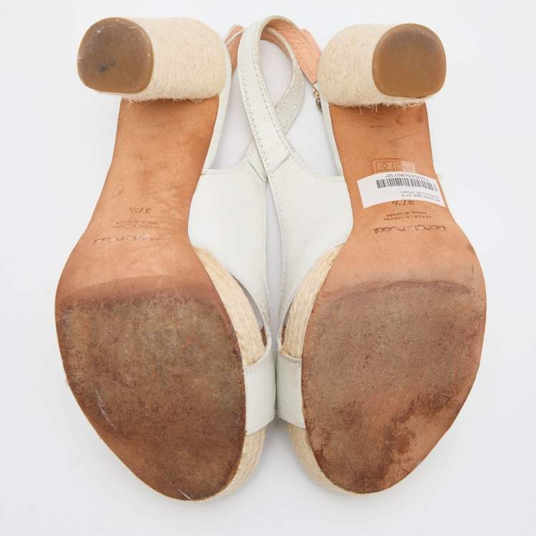 مملوكة مسبقًا Sergio Rossi Off White Leather Block Heel Slingback Sandals Size 37.5