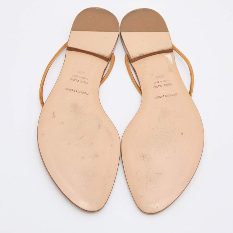 Pre Owned Sergio Rossi Beige Leather Thong Flats Slides Size 36.5