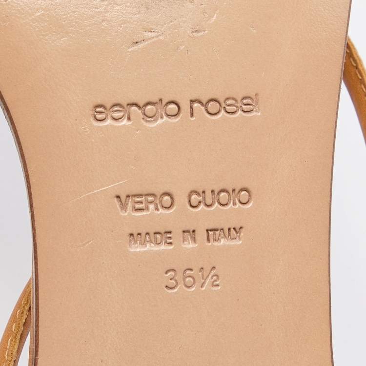 Pre Owned Sergio Rossi Beige Leather Thong Flats Slides Size 36.5