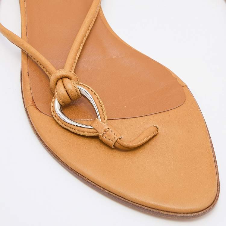 Pre Owned Sergio Rossi Beige Leather Thong Flats Slides Size 36.5