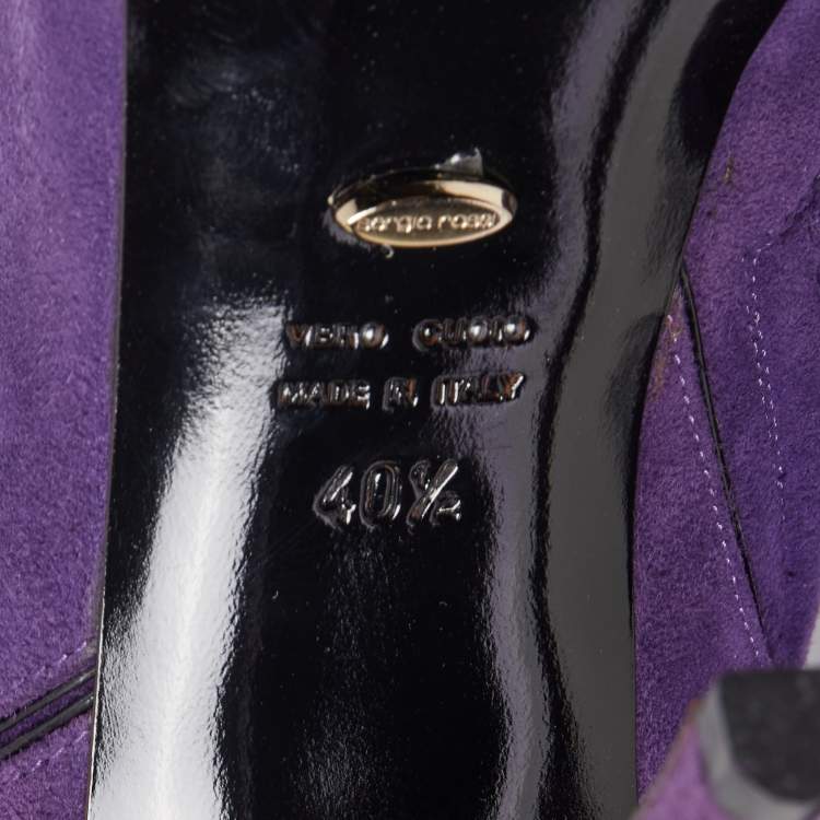 Pre Owned Sergio Rossi Purple Suede Zip Detail Knee Length Boots Size 40.5  