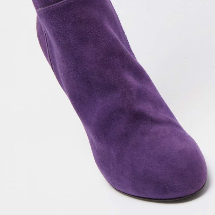 Pre Owned Sergio Rossi Purple Suede Zip Detail Knee Length Boots Size 40.5  