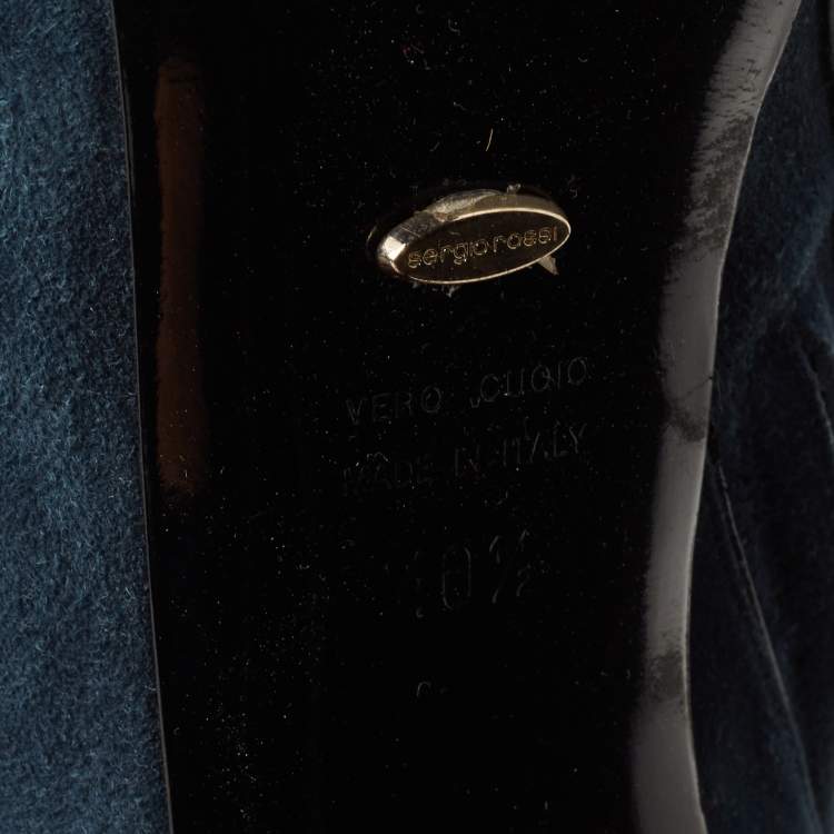 Pre Owned Sergio Rossi Blue Suede Knee Length Boots Size 40.5
