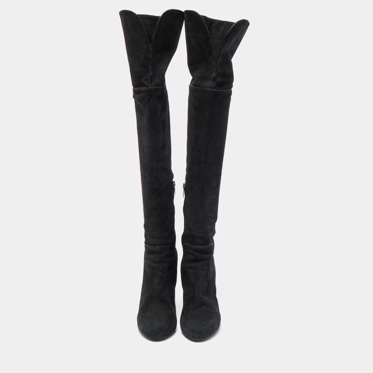 Pre Owned Sergio Rossi Black Suede knee Length Boots Size 41