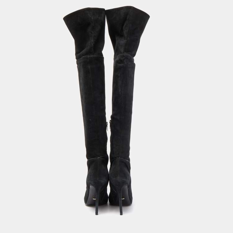 Pre Owned Sergio Rossi Black Suede knee Length Boots Size 41