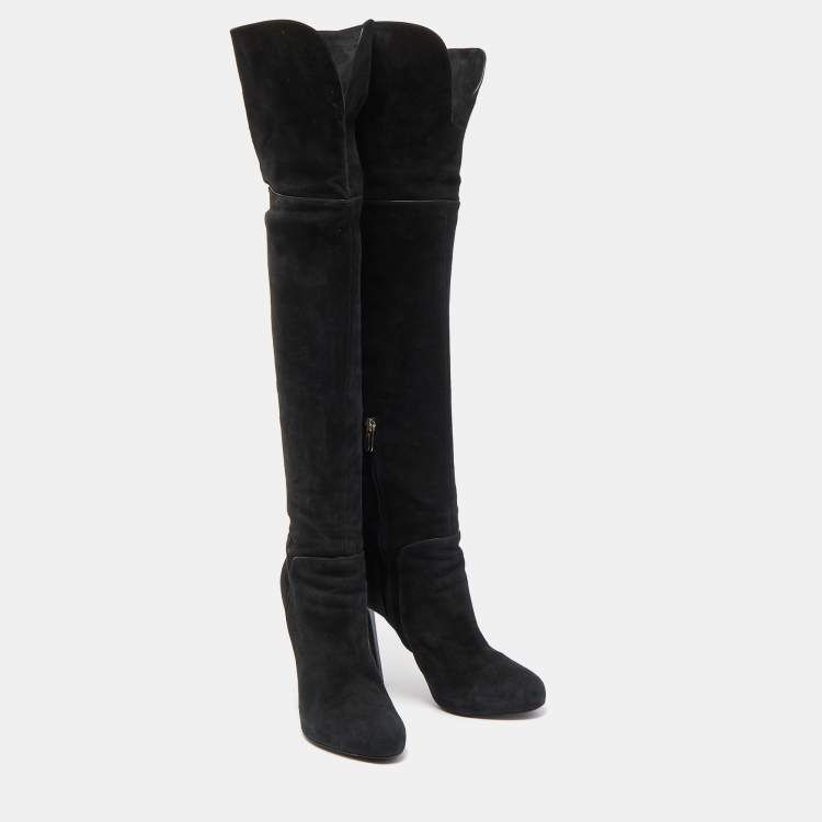 Pre Owned Sergio Rossi Black Suede knee Length Boots Size 41