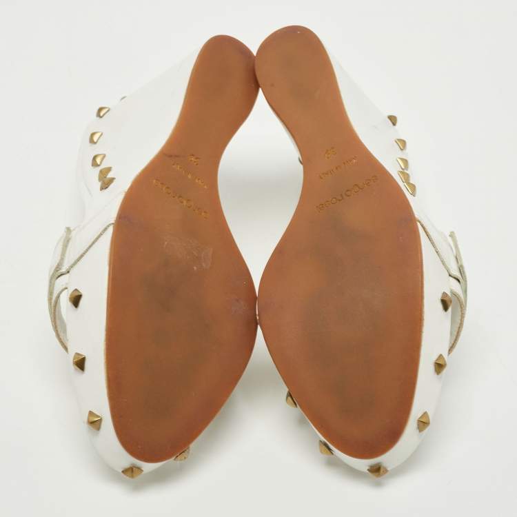 Pre Owned Sergio Rossi White Leather Wedge Slide Sandals Size 39