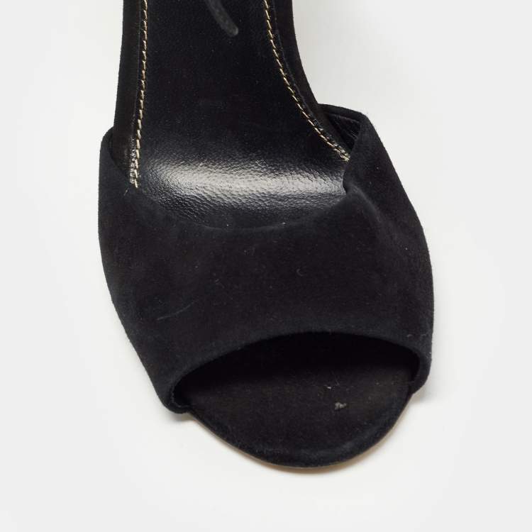 Pre Owned Sergio Rossi Black/Gold Leather And Suede Swirl Open Toe Sandal Size 39