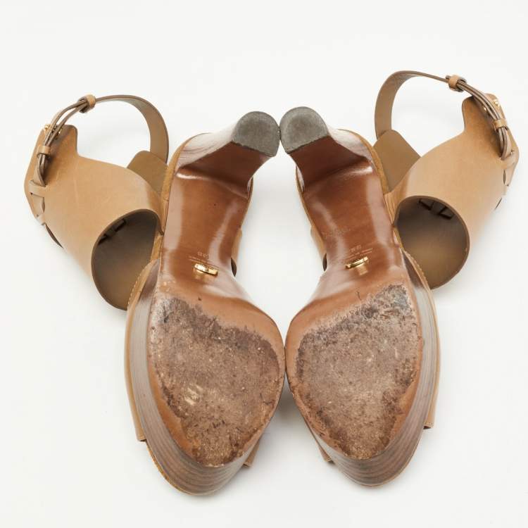مملوكة مسبقًا Sergio Rossi Brown Leather Ankle Strap Sandals Size 38