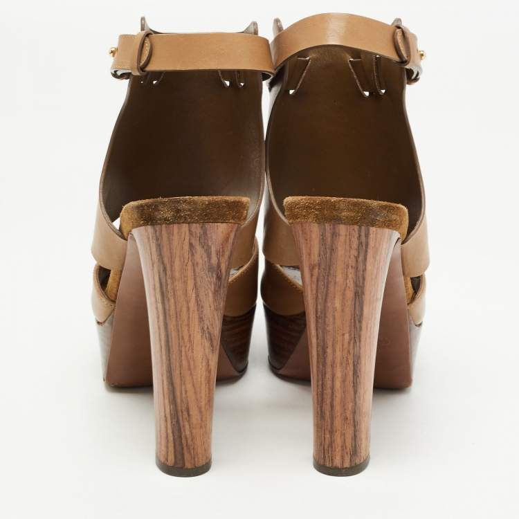 مملوكة مسبقًا Sergio Rossi Brown Leather Ankle Strap Sandals Size 38
