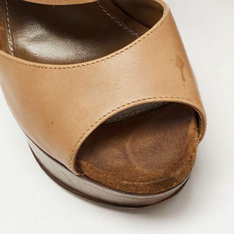 مملوكة مسبقًا Sergio Rossi Brown Leather Ankle Strap Sandals Size 38
