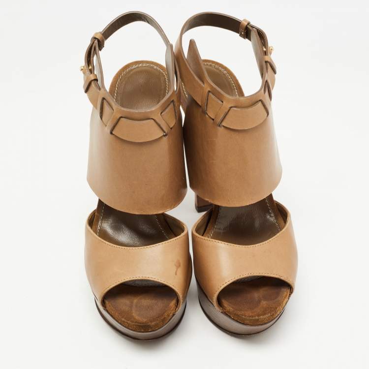 مملوكة مسبقًا Sergio Rossi Brown Leather Ankle Strap Sandals Size 38