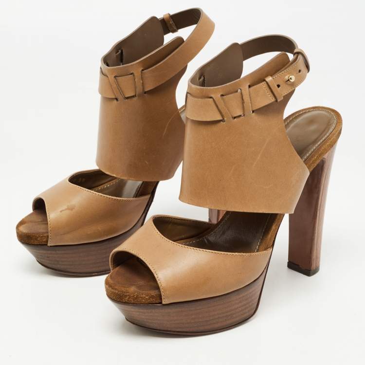 مملوكة مسبقًا Sergio Rossi Brown Leather Ankle Strap Sandals Size 38
