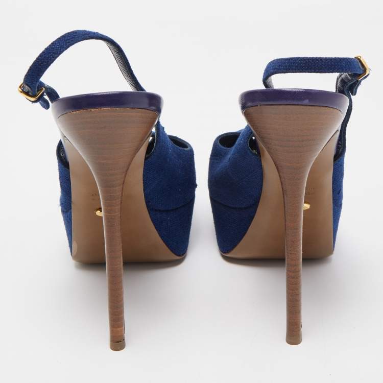 Pre Owned Sergio Rossi Blue Fabric Slingback  Pumps Size 40.5