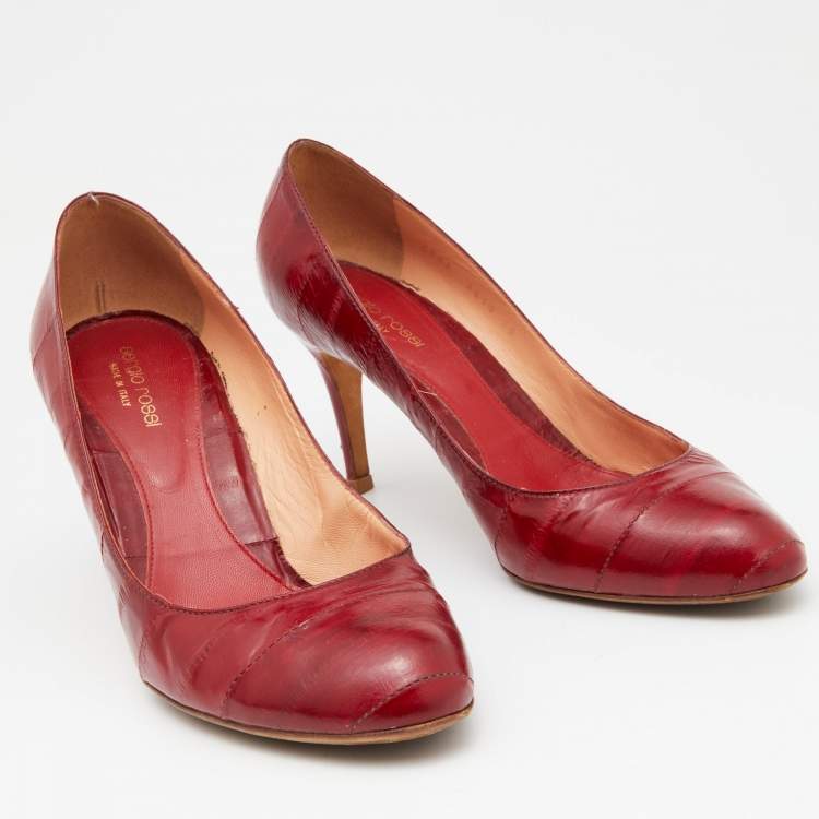 Pre Owned Sergio Rossi Red Eel Leather Round-Toe Pumps Size 39