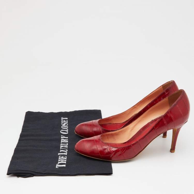 Pre Owned Sergio Rossi Red Eel Leather Round-Toe Pumps Size 39