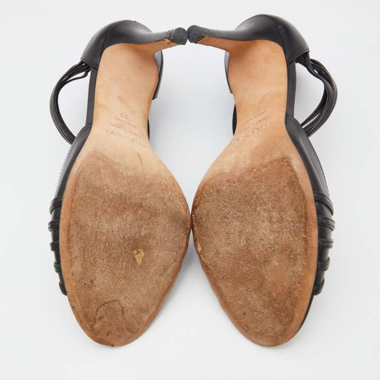 مملوكة مسبقًا Sergio Rossi Black Leather Strappy Peep Toe Sandals Size 39