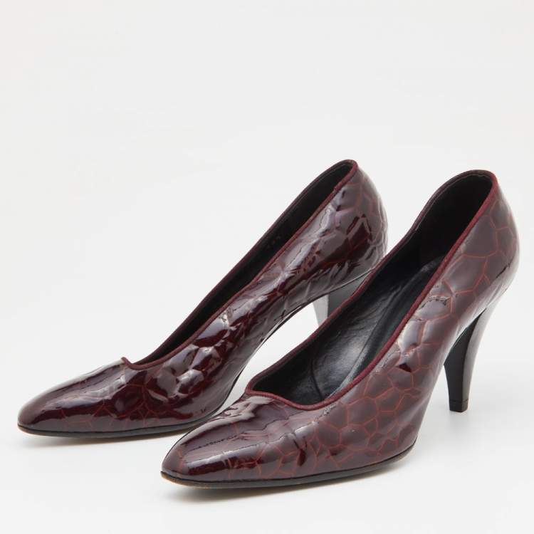 Pre Owned Sergio Rossi Burgundy Croc Embossed Patent Leather Pumps Size 36.5
