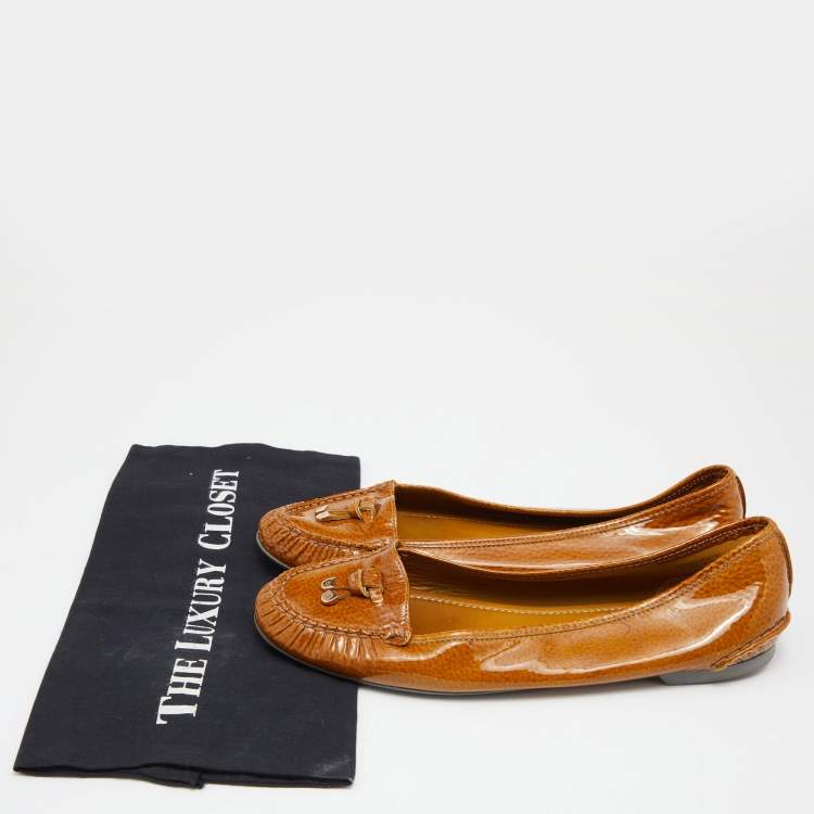 Pre Owned Sergio Rossi Brown Patent Leather Ballet Flats Size 40