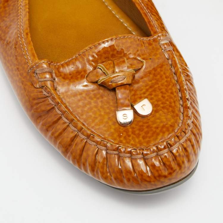 Pre Owned Sergio Rossi Brown Patent Leather Ballet Flats Size 40