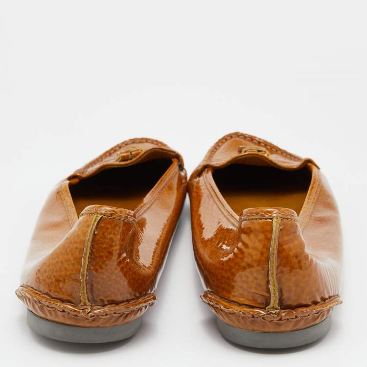 Pre Owned Sergio Rossi Brown Patent Leather Ballet Flats Size 40