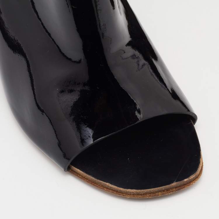 Pre Owned Sergio Rossi Black Patent Leather Wedge Sandals Size 37