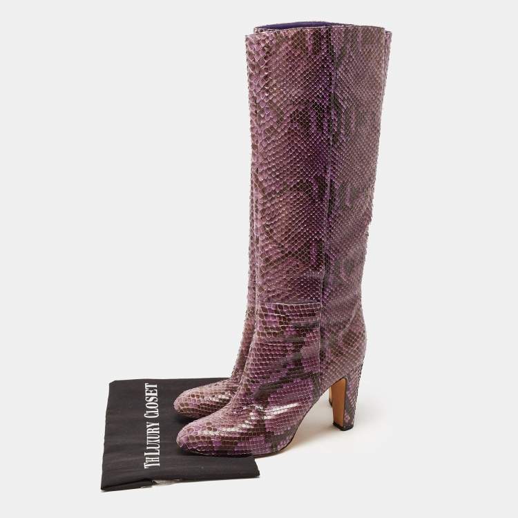 Pre Owned Sergio Rossi Purple Python Knee Length Boots Size 41