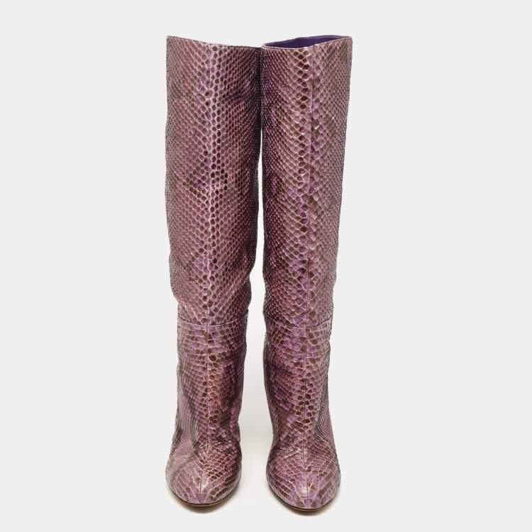 Pre Owned Sergio Rossi Purple Python Knee Length Boots Size 41