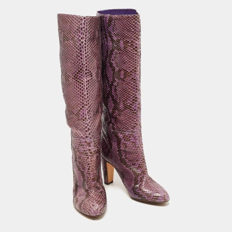 Pre Owned Sergio Rossi Purple Python Knee Length Boots Size 41