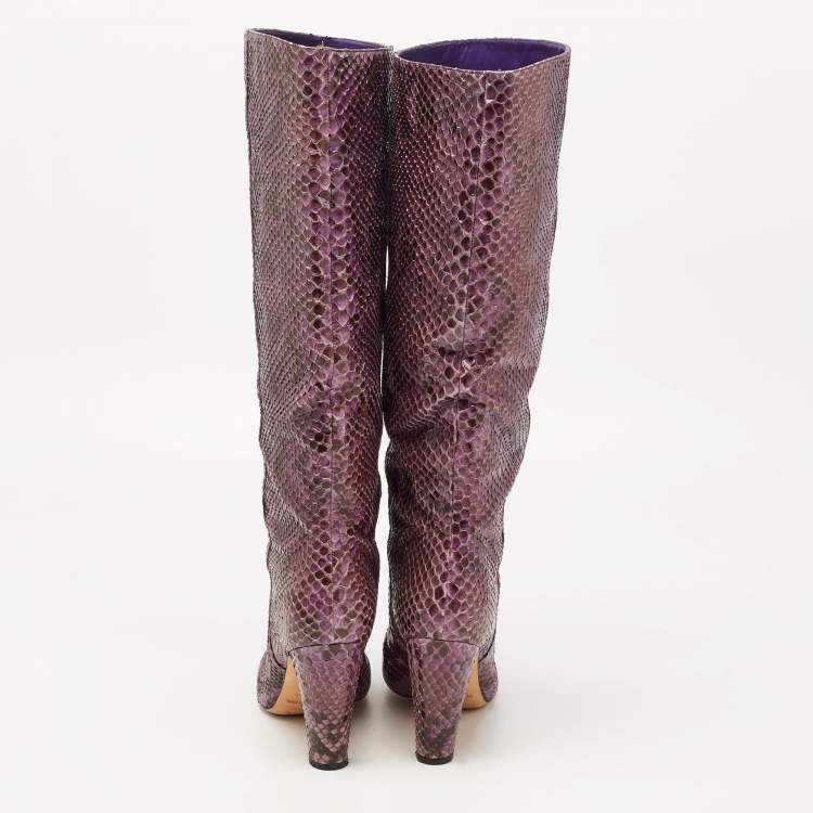 Pre Owned Sergio Rossi Purple Python Knee Length Boots Size 41