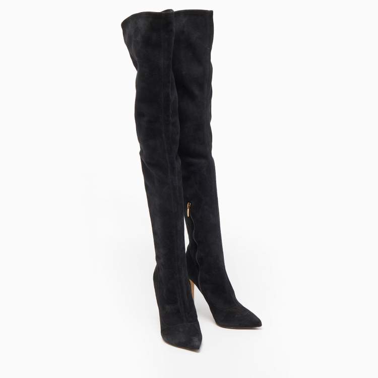 Pre Owned Sergio Rossi Black Suede Over The Knee Boots Size 39