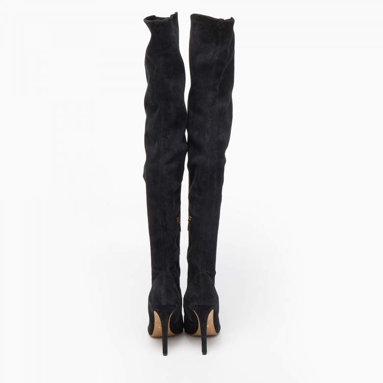 Pre Owned Sergio Rossi Black Suede Over The Knee Boots Size 39