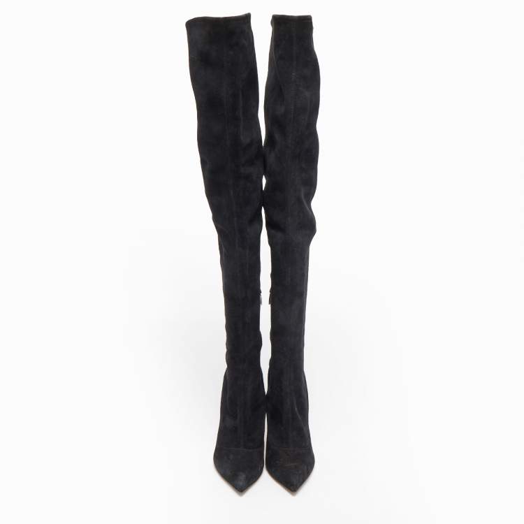 Pre Owned Sergio Rossi Black Suede Over The Knee Boots Size 39