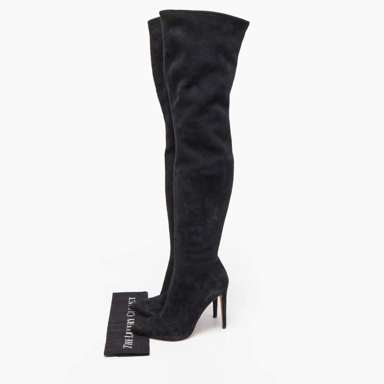 Pre Owned Sergio Rossi Black Suede Over The Knee Boots Size 39