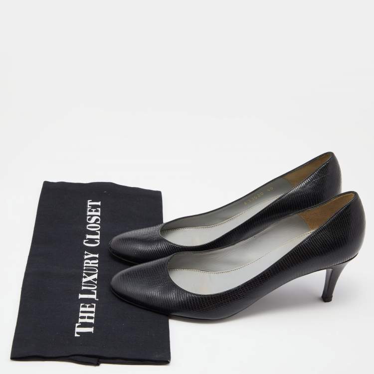 Pre Owned Sergio Rossi Black lizard Embossed Leather Round Toe Pumps Size 40