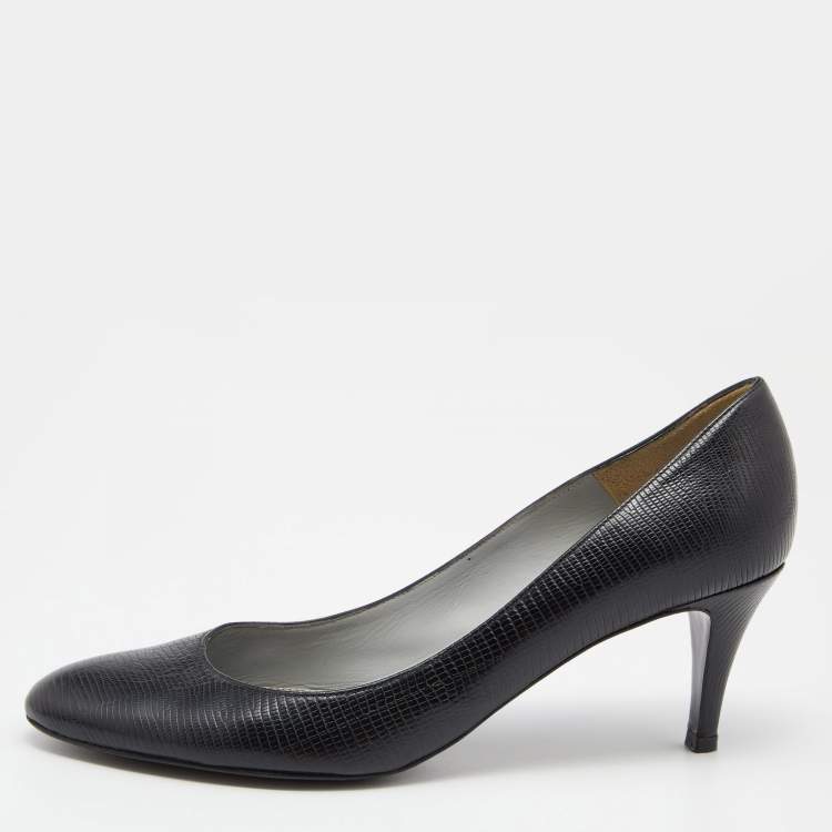 Pre Owned Sergio Rossi Black lizard Embossed Leather Round Toe Pumps Size 40