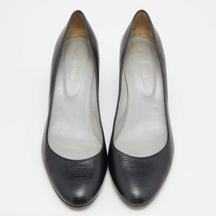 Pre Owned Sergio Rossi Black lizard Embossed Leather Round Toe Pumps Size 40