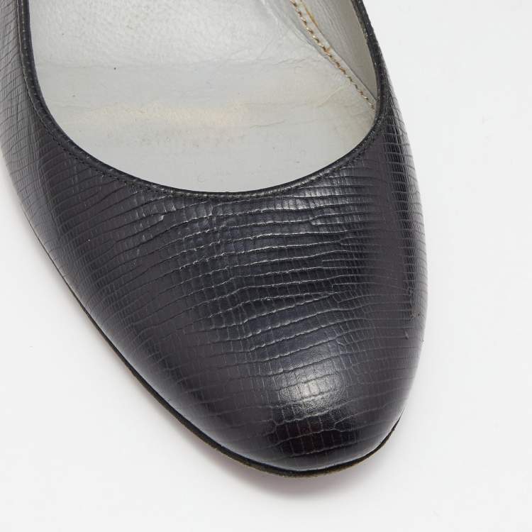 Pre Owned Sergio Rossi Black lizard Embossed Leather Round Toe Pumps Size 40