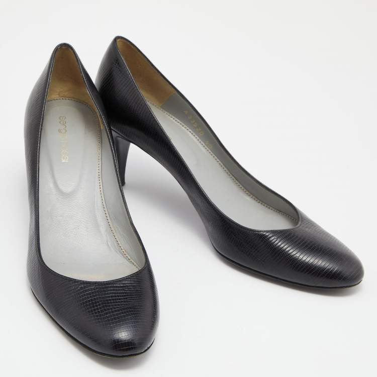 Pre Owned Sergio Rossi Black lizard Embossed Leather Round Toe Pumps Size 40