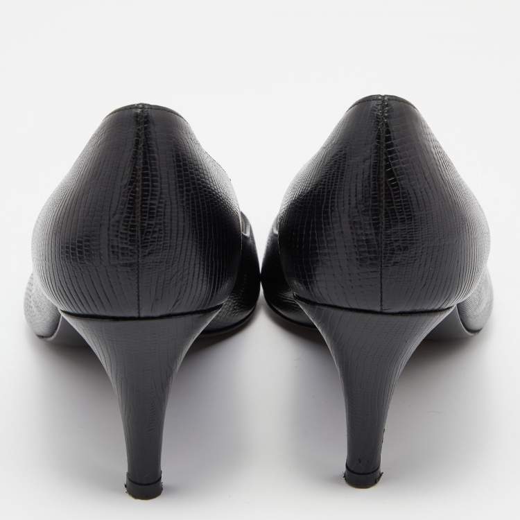 Pre Owned Sergio Rossi Black lizard Embossed Leather Round Toe Pumps Size 40