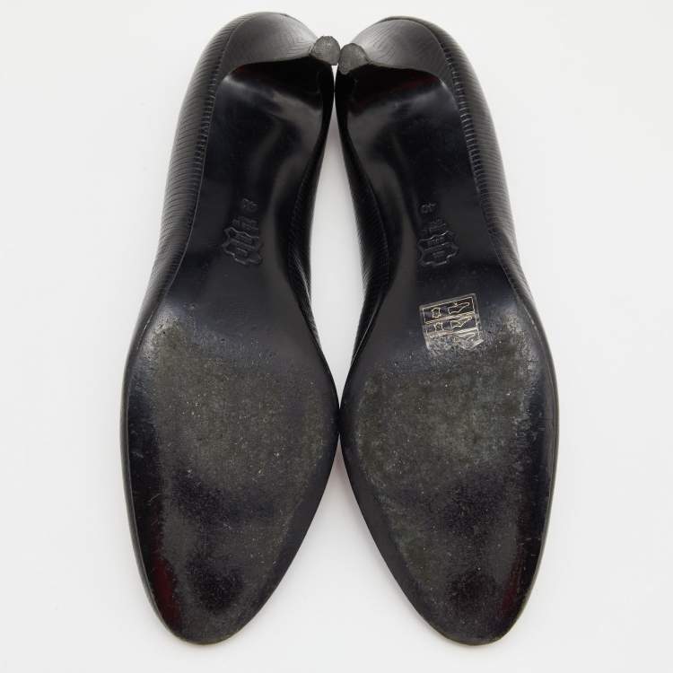 Pre Owned Sergio Rossi Black lizard Embossed Leather Round Toe Pumps Size 40