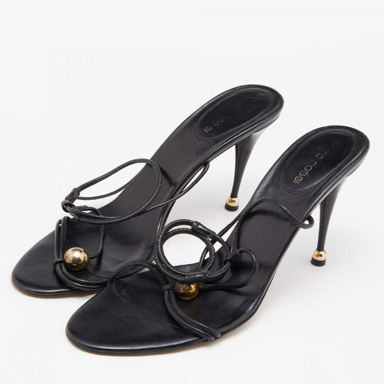 مملوكة مسبقًا Sergio Rossi Black Leather Slide Sandals Size 40