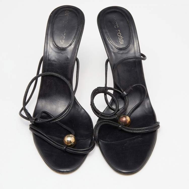 مملوكة مسبقًا Sergio Rossi Black Leather Slide Sandals Size 40
