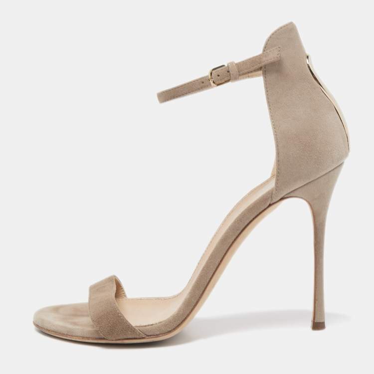 مملوكة مسبقًا Sergio Rossi Grey Suede Ankle Strap Sandals Size 37.5