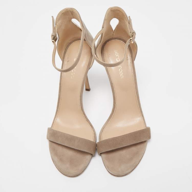 مملوكة مسبقًا Sergio Rossi Grey Suede Ankle Strap Sandals Size 37.5
