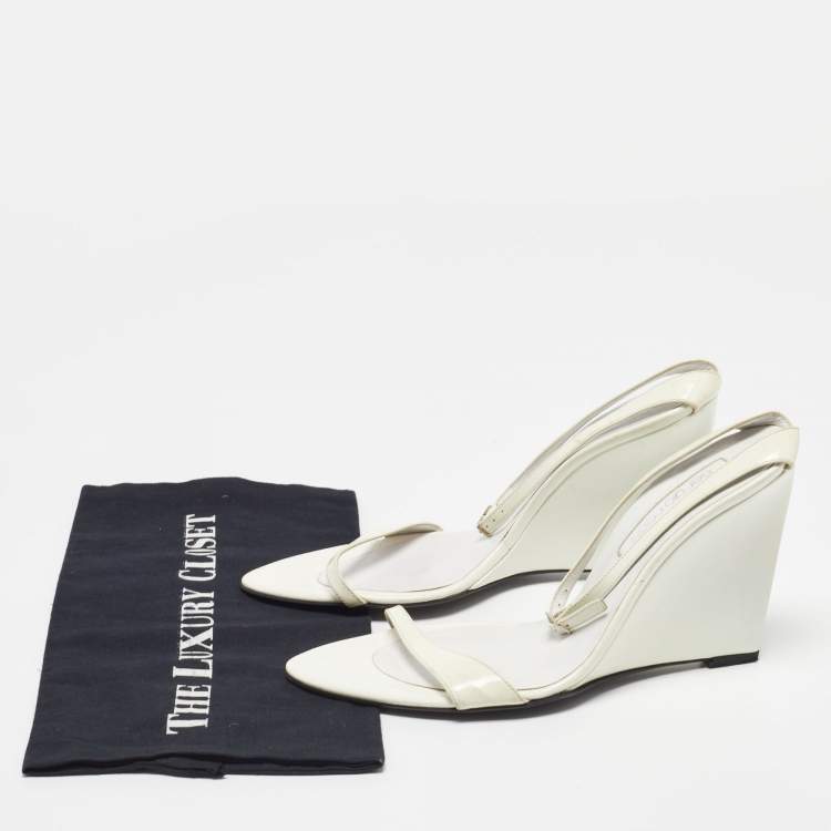 Pre Owned Sergio Rossi White Patent Leather Wedge Sandals Size 39.5