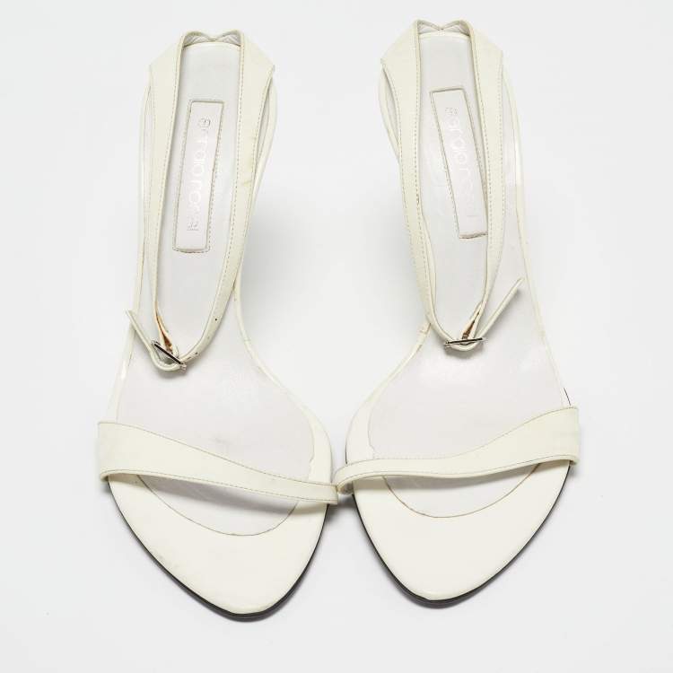 Pre Owned Sergio Rossi White Patent Leather Wedge Sandals Size 39.5